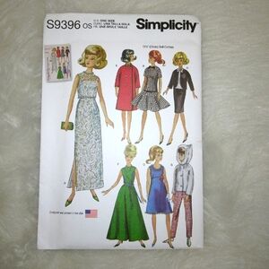 SIMPLICITY S9396 Fabtastic 1960s Style Wardrobe For 11.5" Dolls Like Barbie Doll